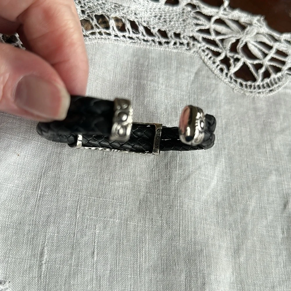 Vintage Sterling silver w/ leather cuff bracelet Joseph Esposito - Picture 5 of 7
